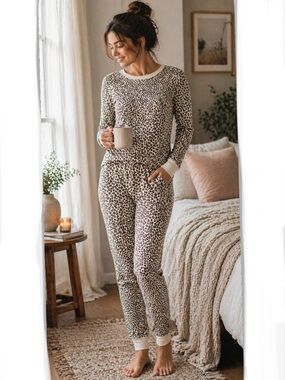 Cheetah Print Long Johns Pajama Set